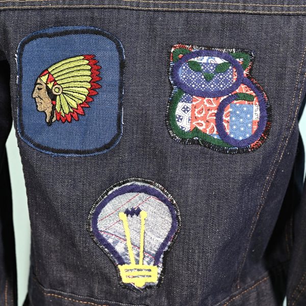 Vintage 60s 70s Denim Jacket w Patches, Montgomery Ward Junior Sizing XS S For Cheap