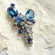 Vintage 40s Blue Rhinestone Crystal Brooch, Pot Metal Floral Brooch Hot on Sale