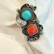 Vintage Native American Navajo Ring, Silver Turquoise Coral SZ 7 on Sale