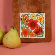 Vintage 70s Wood Serving Platter + Floral Ceramic Tile, Mid Century Modern Online now