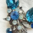 Vintage 40s Blue Rhinestone Crystal Brooch, Pot Metal Floral Brooch Hot on Sale