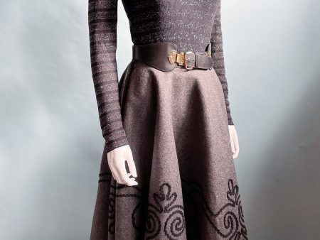 SOLD Vintage 50s Gray Wool Felt Full Sweep Skirt, Soutache Trim Rockabilly Skirt S on Sale