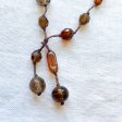 Vintage 90s Handmade Glass Crystal Bead Necklace, Hand Knotted Lariat Minimalist Necklace Fashion