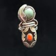 Vintage Navajo Native American Ring, Silver Turquoise Coral Signed JT Online now