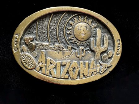 Vintage Solid Brass Arizona Belt Buckle, Dimensional Images, Great American Belt Buckle #151 on Sale