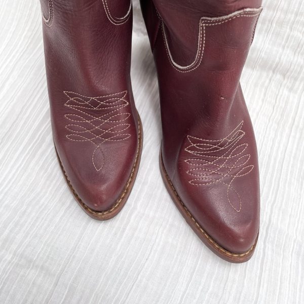 Vintage 80s Zodiac Womens Western Boots, Burgundy Leather 9M Sale