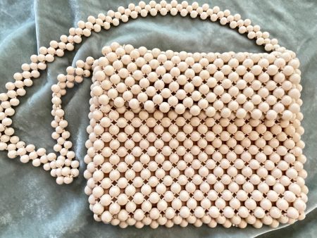 Vintage 60s Mod Cream Beaded Shoulder Bag, Made in Japan For Sale