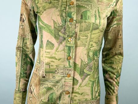 Disco 70s Renaissance Castles Novelty Print Blouse, East by Jason Silverstein XS Online