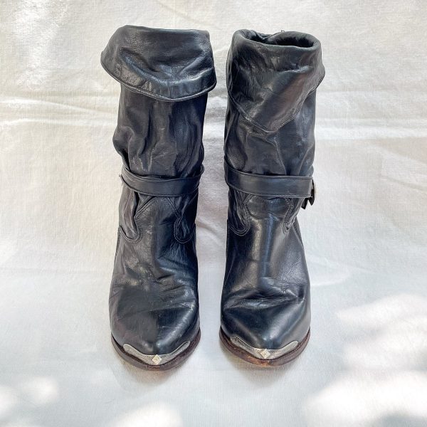 SOLD Vintage 80s Slouchy Ankle Boots, Toe Heel Caps + Belts, Pirate Booties 7M Online Sale