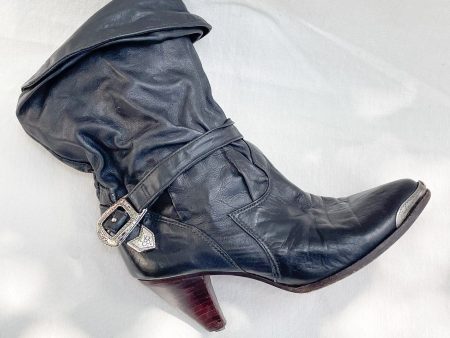 SOLD Vintage 80s Slouchy Ankle Boots, Toe Heel Caps + Belts, Pirate Booties 7M Online Sale