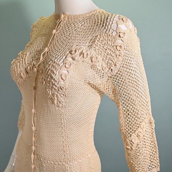 Vintage 1930s Cream Crochet Dress, Cottagecore Wedding XS S Online Hot Sale