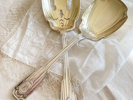 Sterling Silver Gorham Spotswood Salad Serving Set, 1912 Monogrammed 2 Piece Set Sale