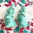 Vintage Aqua Ceramic Salt Pepper Shaker Set, Pig and Dog Clowns, Kitsch Kitchen Decor For Sale