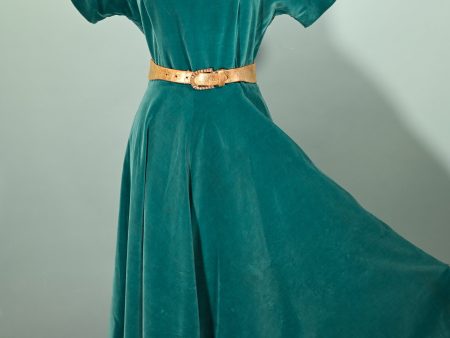 Vintage Teal Velvet Fit & Flare Party Dress, 26  W Size S on Sale