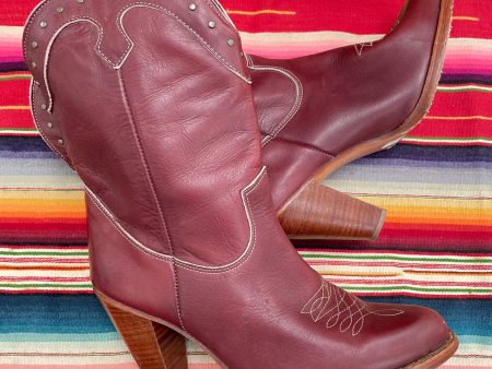 Vintage 80s Zodiac Womens Western Boots, Burgundy Leather 9M Sale