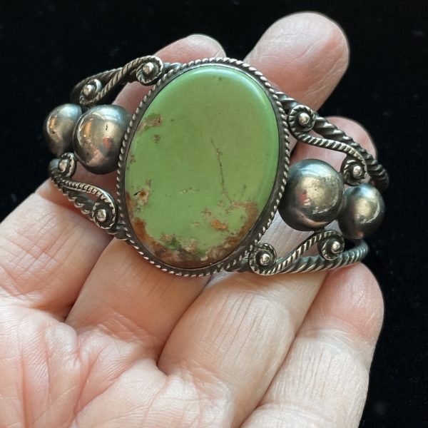 Vintage 40s Sterling Silver Green Turquoise Cuff Bracelet, Southwestern Online Sale