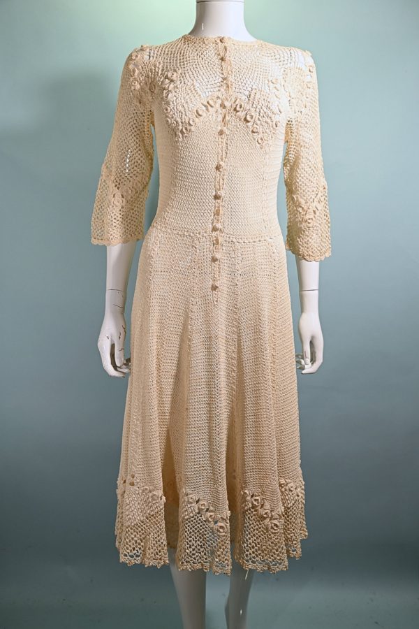 Vintage 1930s Cream Crochet Dress, Cottagecore Wedding XS S Online Hot Sale