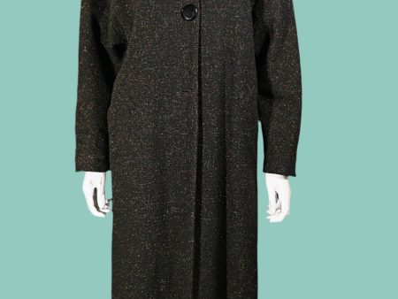 Vintage 50s Black Flecked Rockabilly Wool Coat, Relaxed Fit L XL For Discount