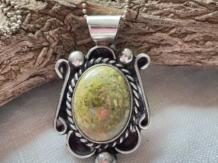 Vintage Navajo Sterling Silver Pendant w Green Stone, Sterling Necklace, WS Willie Sais Online Hot Sale