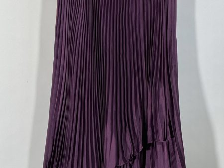 Vintage 70s Pleated Skirt, Eggplant Asymmetrical Hem Midi Skirt 25  W Cheap