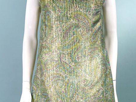 Vintage 60s Mod Atomic Paisley Lurex Sparkle Dress, Dynasty British Hong Kong SZ 12 For Discount