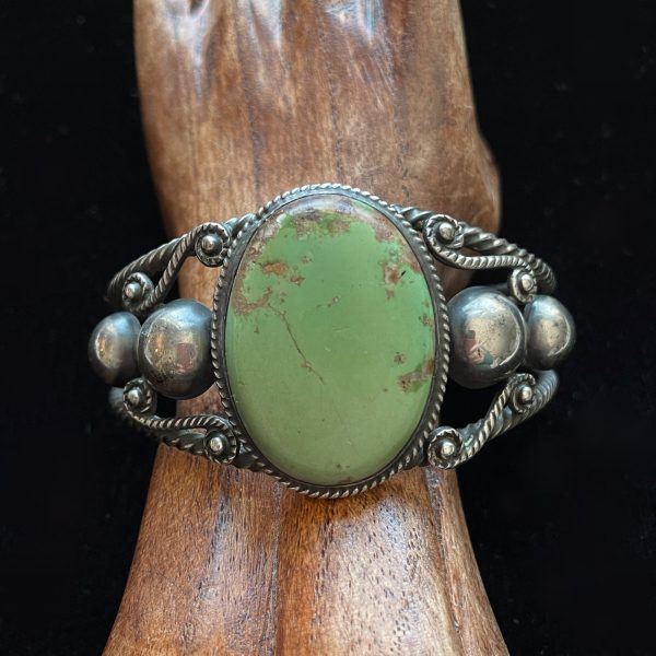 Vintage 40s Sterling Silver Green Turquoise Cuff Bracelet, Southwestern Online Sale