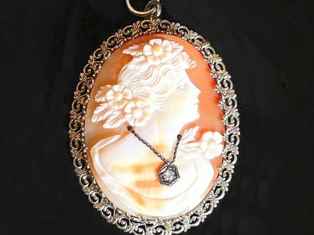 14K White Gold Antique Cameo Pendant Brooch, Antique Victorian Habille Cameo Online Hot Sale