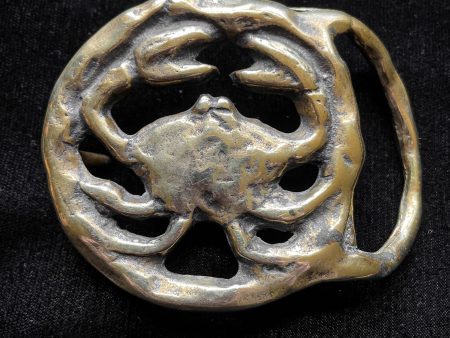 Vintage 70s Cancer (the crab) Belt Buckle, Solid Brass Zodiac Celestial Hippie Horoscope Brutalist Buckle For Cheap