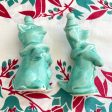 Vintage Aqua Ceramic Salt Pepper Shaker Set, Pig and Dog Clowns, Kitsch Kitchen Decor For Sale