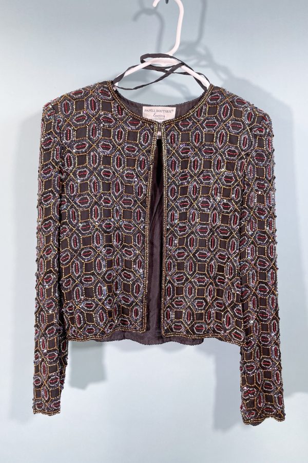 SOLD Papelle Boutique Evening Silk Beaded Sequin Cropped Jacket SZ S on Sale