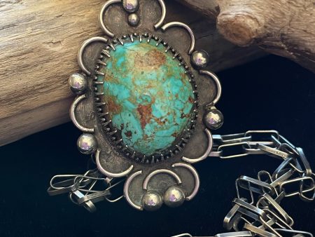 SOLD Old Pawn Silver Nevada Turquoise Native American Pendant Necklace Discount