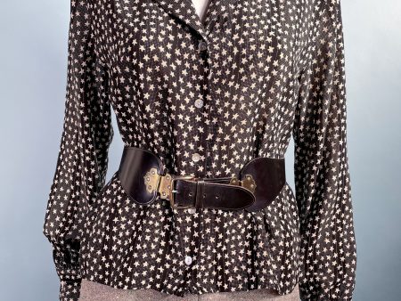 Le Caviar Vintage 80s Black White Stars Blouse L For Sale