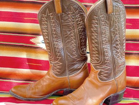 Vintage Leather Mens Tony Lama Cowboy Boots, 2 Tone Leather Size 10A Cheap