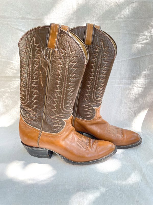 Vintage Leather Mens Tony Lama Cowboy Boots, 2 Tone Leather Size 10A Cheap