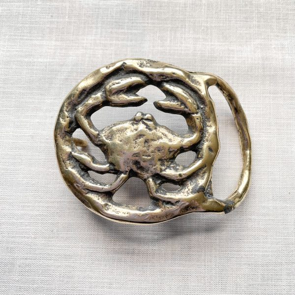 Vintage 70s Cancer (the crab) Belt Buckle, Solid Brass Zodiac Celestial Hippie Horoscope Brutalist Buckle For Cheap